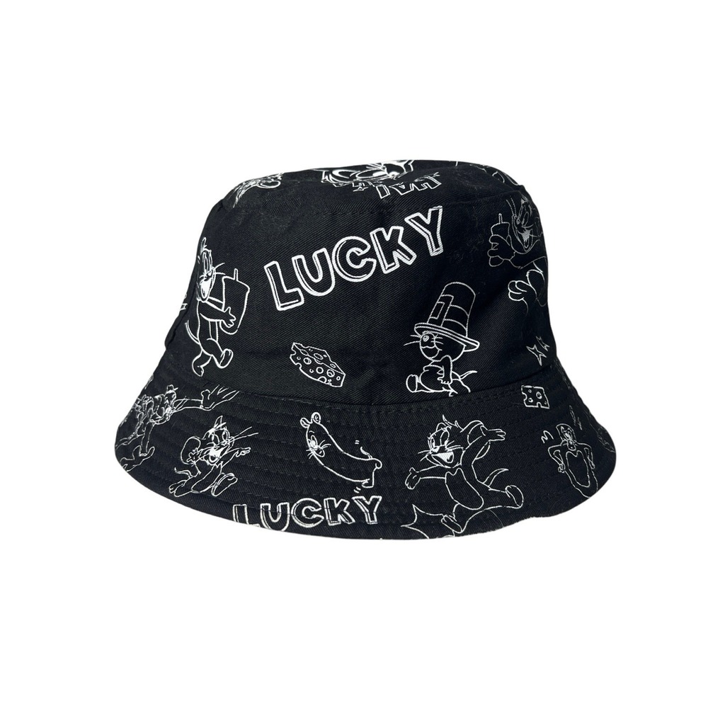 Black Bucket Hat Cartoon All Over Print Adult Size M/ Tom And Jerry